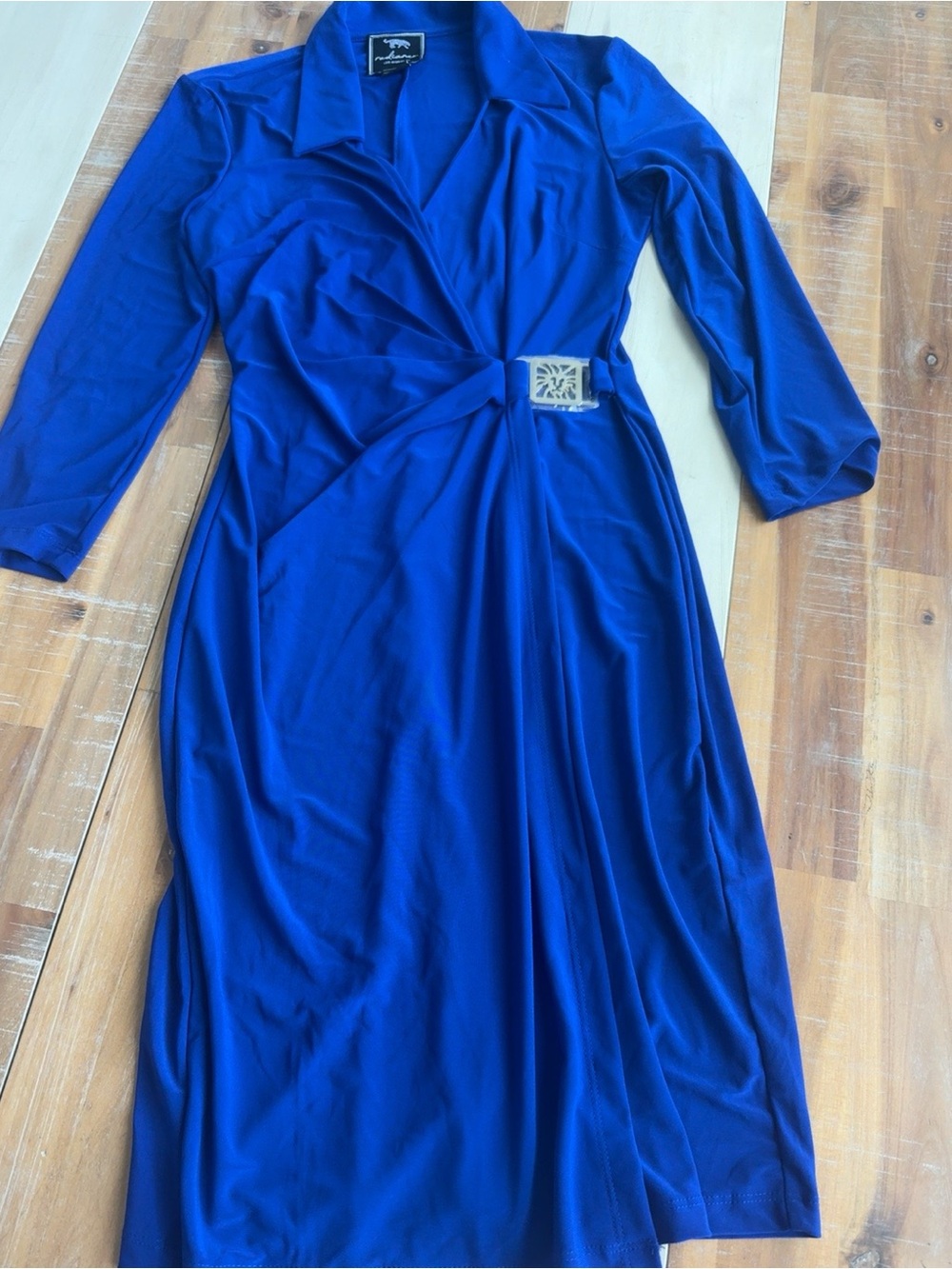 Elegant Blue Wrap Shirt Dress with Decorative Buckle